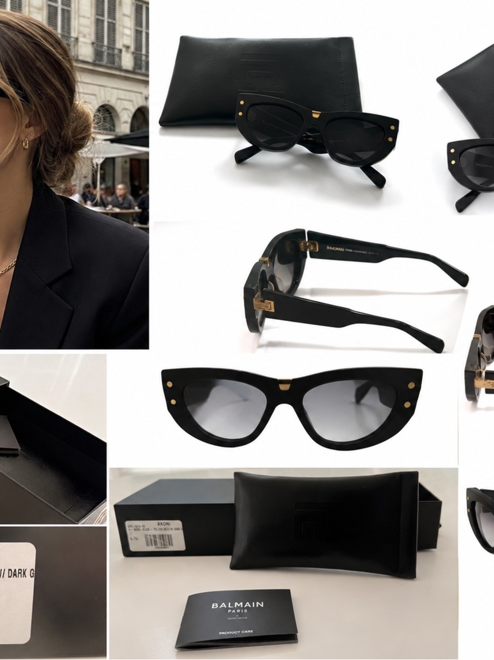 Balmain Paris B-Muse Black/Gold Cat Eye Sunglasses 55m w/ box, case & booklet